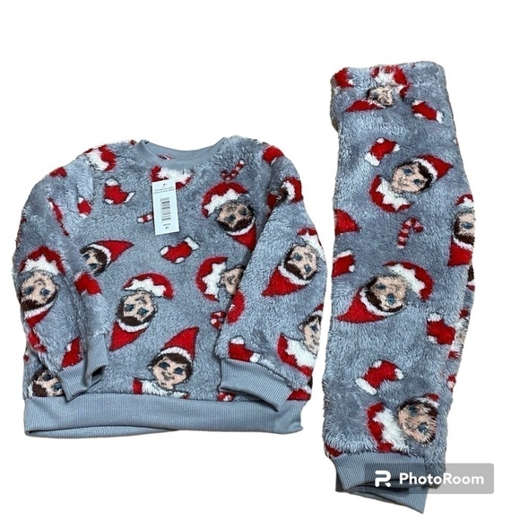 Elf on the Shelf Fuzzy Pajama Set NEW 4T Plush Gray Red Christmas - Picture 1 of 5